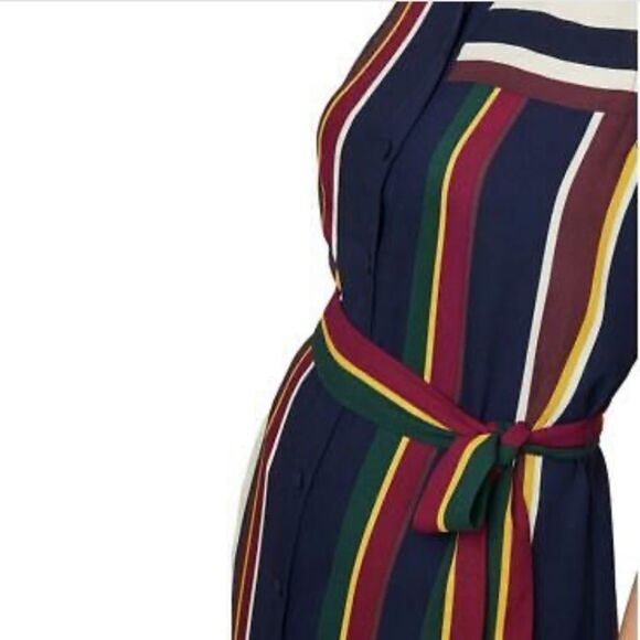 BCBGMAXAZRIA Sleeveless Striped Midi Knee Length Shirtdress Belt Navy Blue XXS - Picture 4 of 4